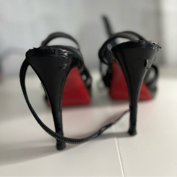 Christian Louboutin Black Open Toe Sling Sandal Heels 37 7.5 Rodita Zipper RARE - Picture 7 of 8